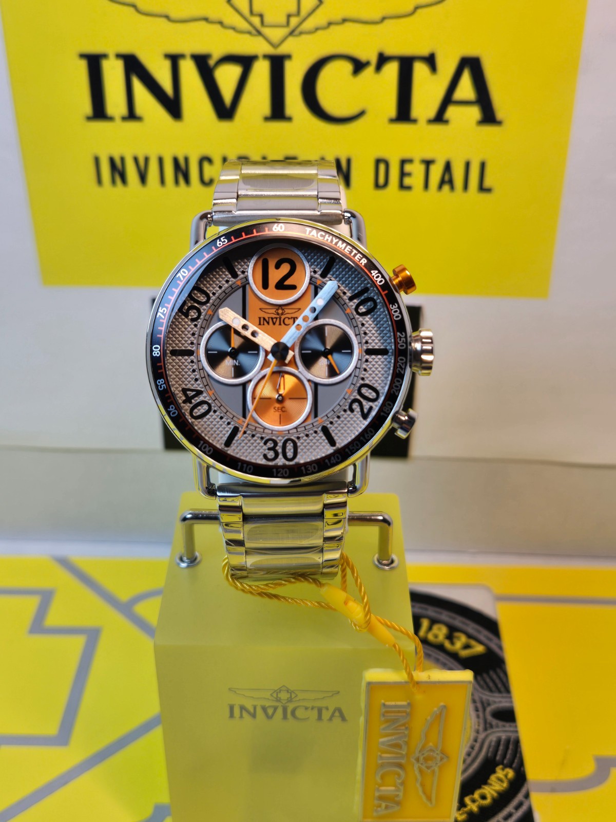 Invicta Speedway GearShift Men’s Watch Quartz 44mm, Steel w/ Orange & Black Dial