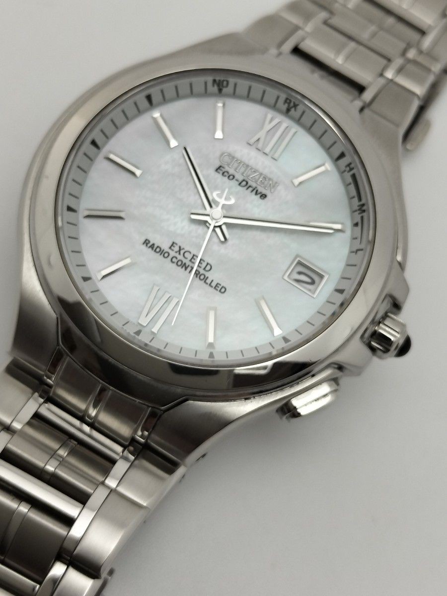 Brand New Citizen Line Exceed White Mother of Pearl Dial Radio Solar H410