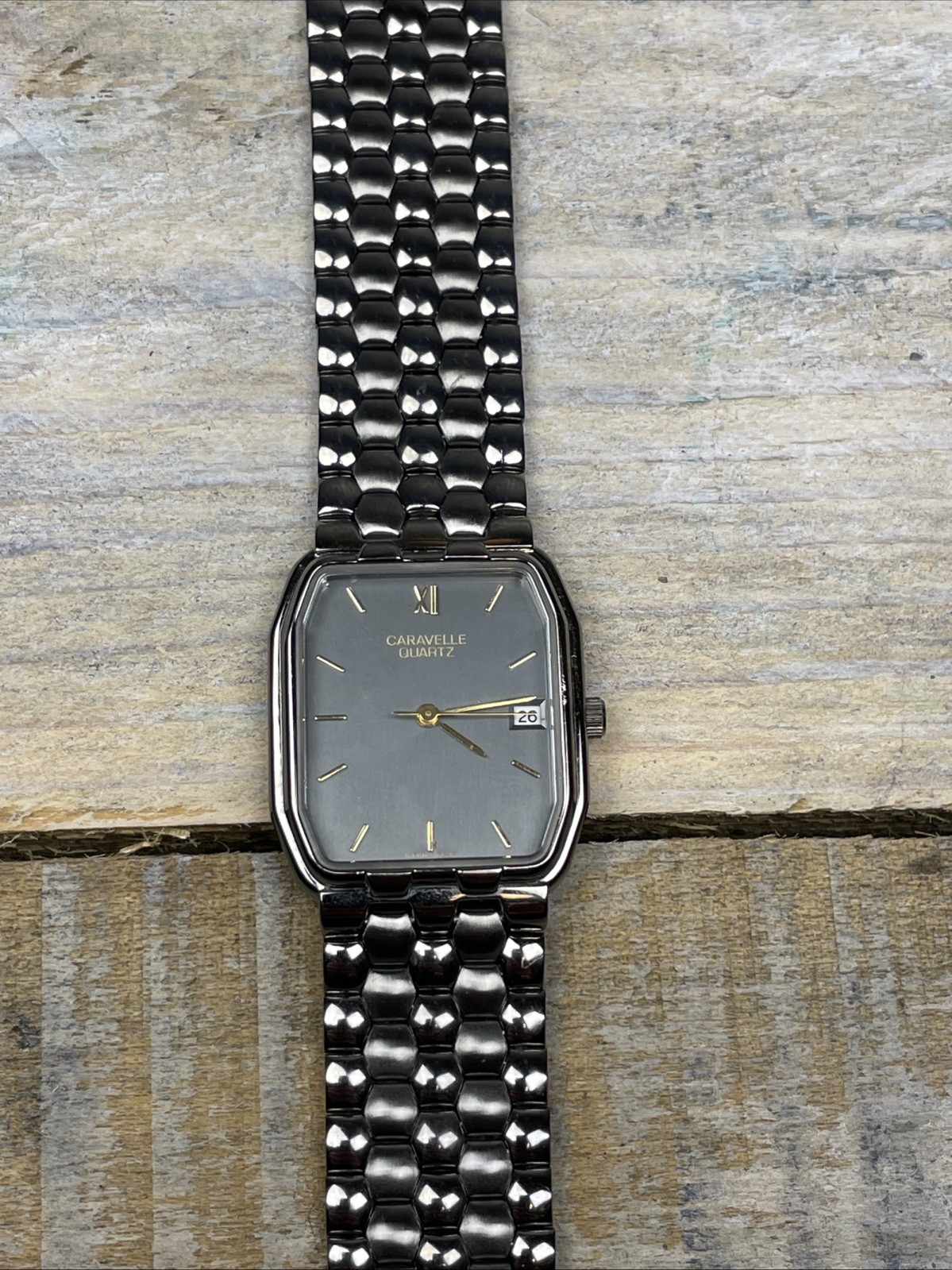 Vintage Bulova Caravelle Old Stock Dressy Black Chrome Date Watch 40B42 New Batt