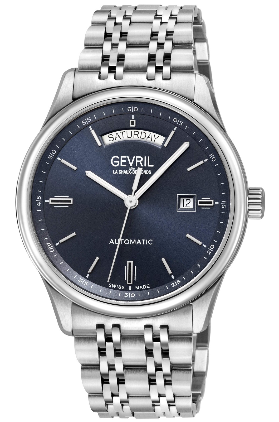 Excelsior Swiss made Automatic Sellita SW240, Day Date Blue Sunray Dial, SS Cas