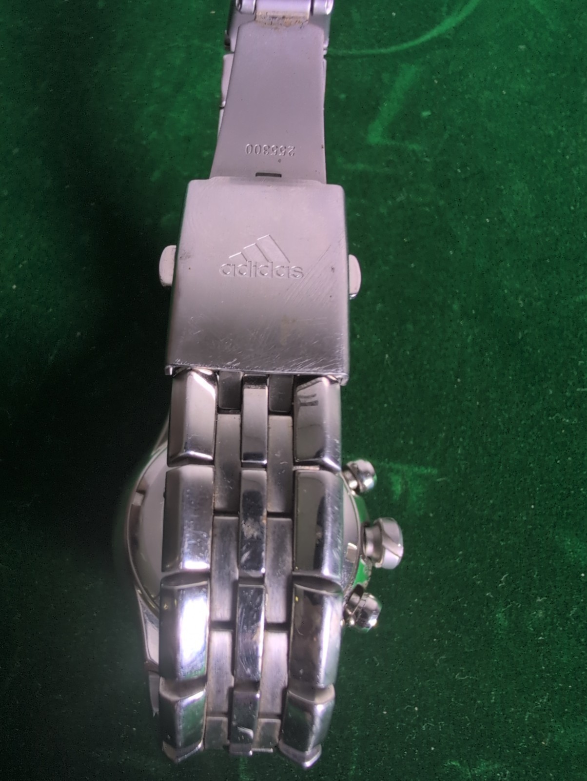 Adidas Adi-Star-Pro Mens Chronograph Watch 42mm Silver Tone Blue New Battery 10″