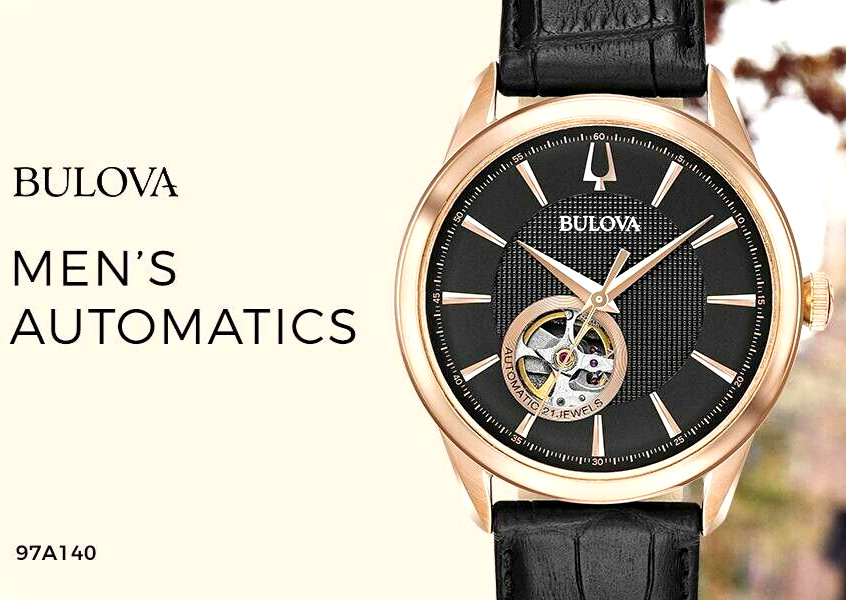 Bulova Automatic Classic Nice Wrist Watch For Men Black Leather Strap