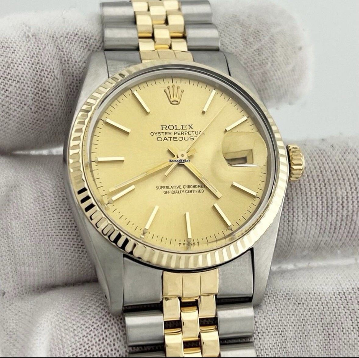 Rolex Datejust 36mm 16013 Champagne Dial 18k Yellow Gold Stainless Steel