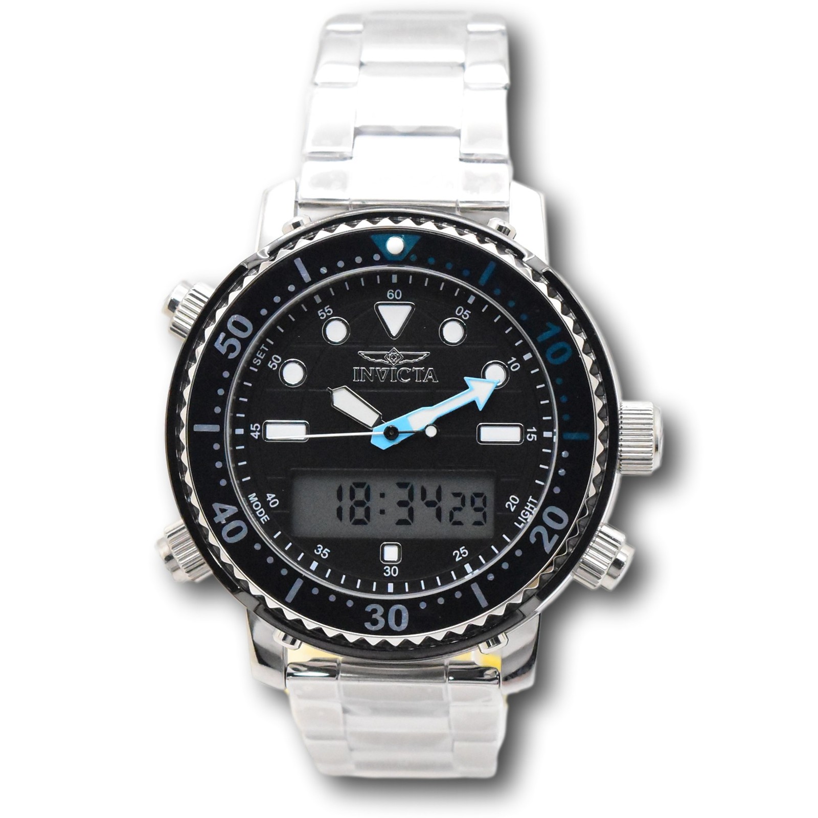 Invicta Pro Diver 46.5mm Men’s Stainless Ana-Digi Dual Time Watch 48370