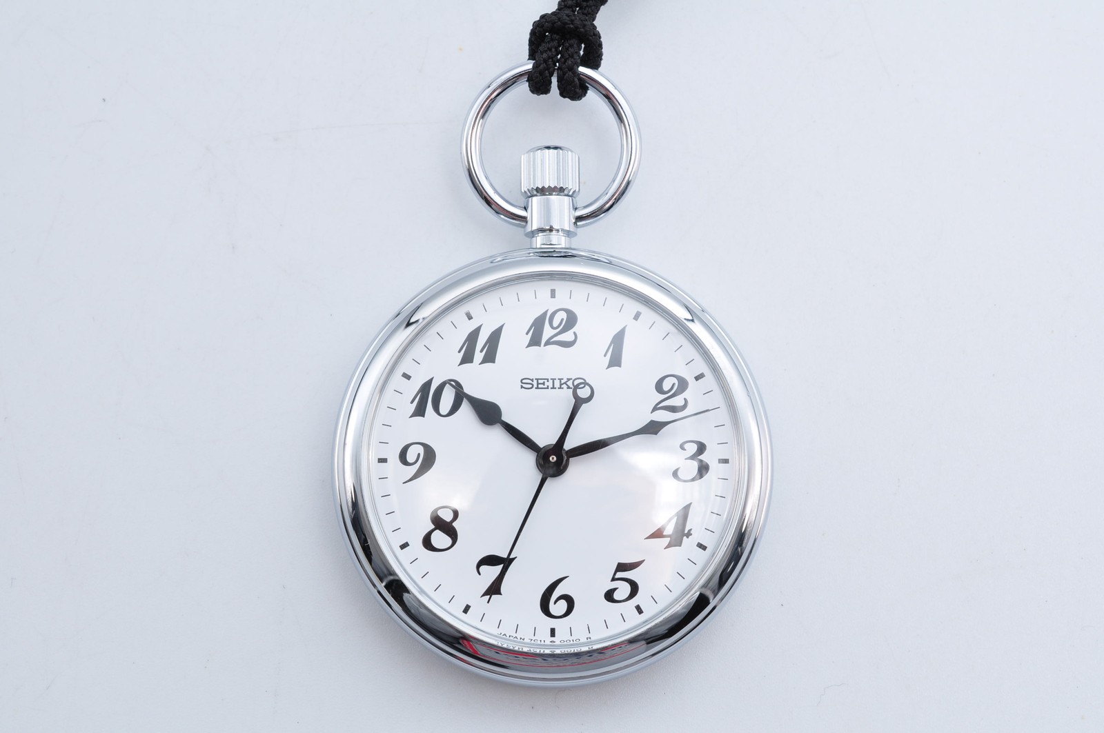 SEIKO 7C11-0010 Quartz Analog ASGP Silver Pocket Watch Japan w/Case Auth w-1035