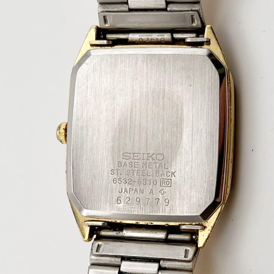 SEIKO 6532-5310 Quartz Men Wristwatch Gold Date Octagonal