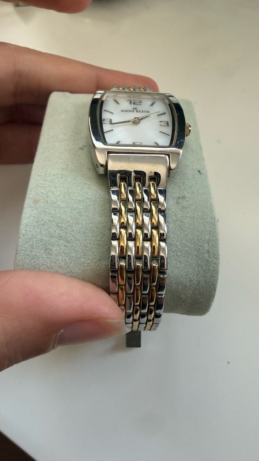 Anne Klein Women’s Two-Tone Square Case Watch with Mother of Pearl Dial
