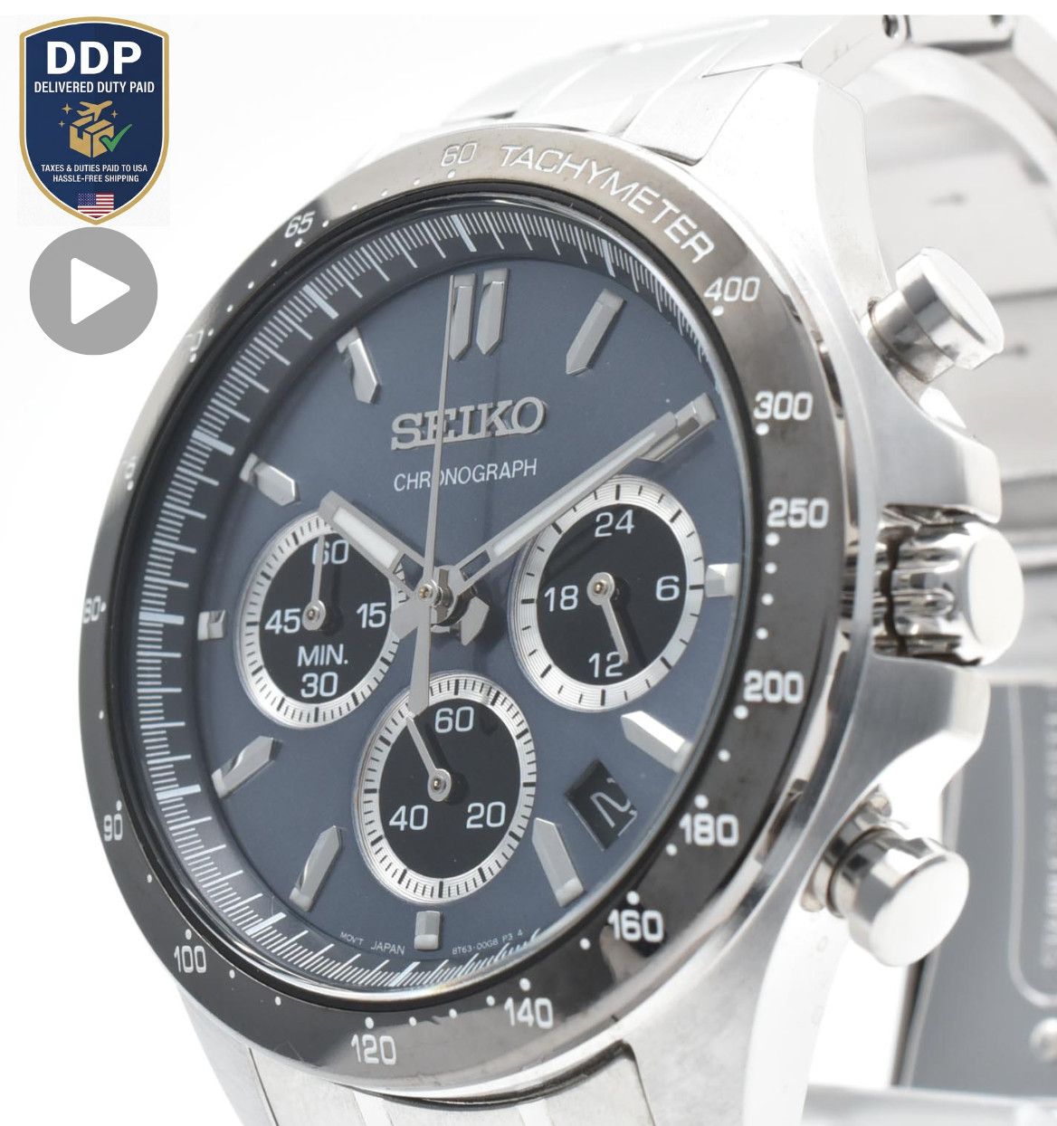 [NEAR MINT] SEIKO Spirit Chronograph SBTR027 Ice Blue Quartz Men’s Watch 18cm