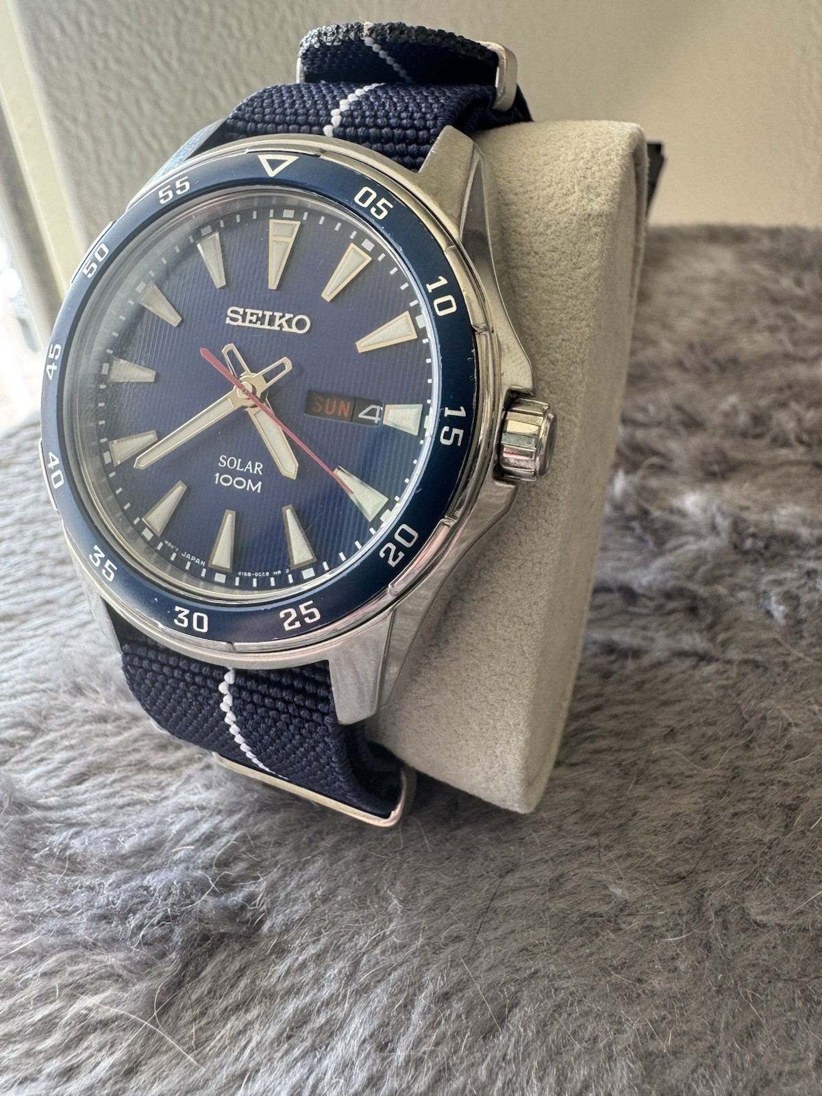 Seiko Solar Quartz 100m Day/Date Blue Dial Blue Bezel Watch w/ Extra Straps