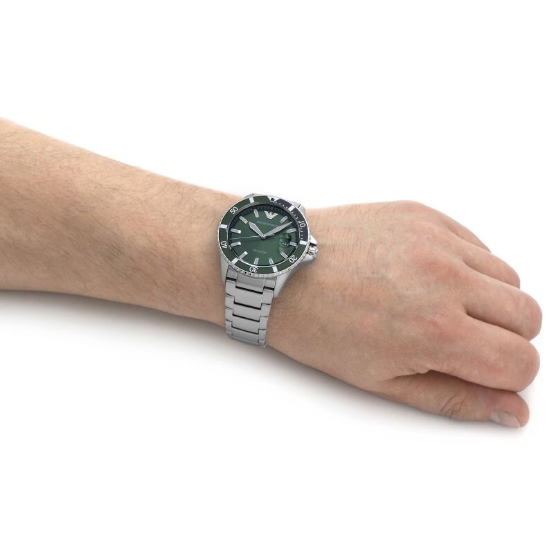 Emporio Armani AR11338 Men’s Diver Watch with Green Dial + 1-Year Warranty