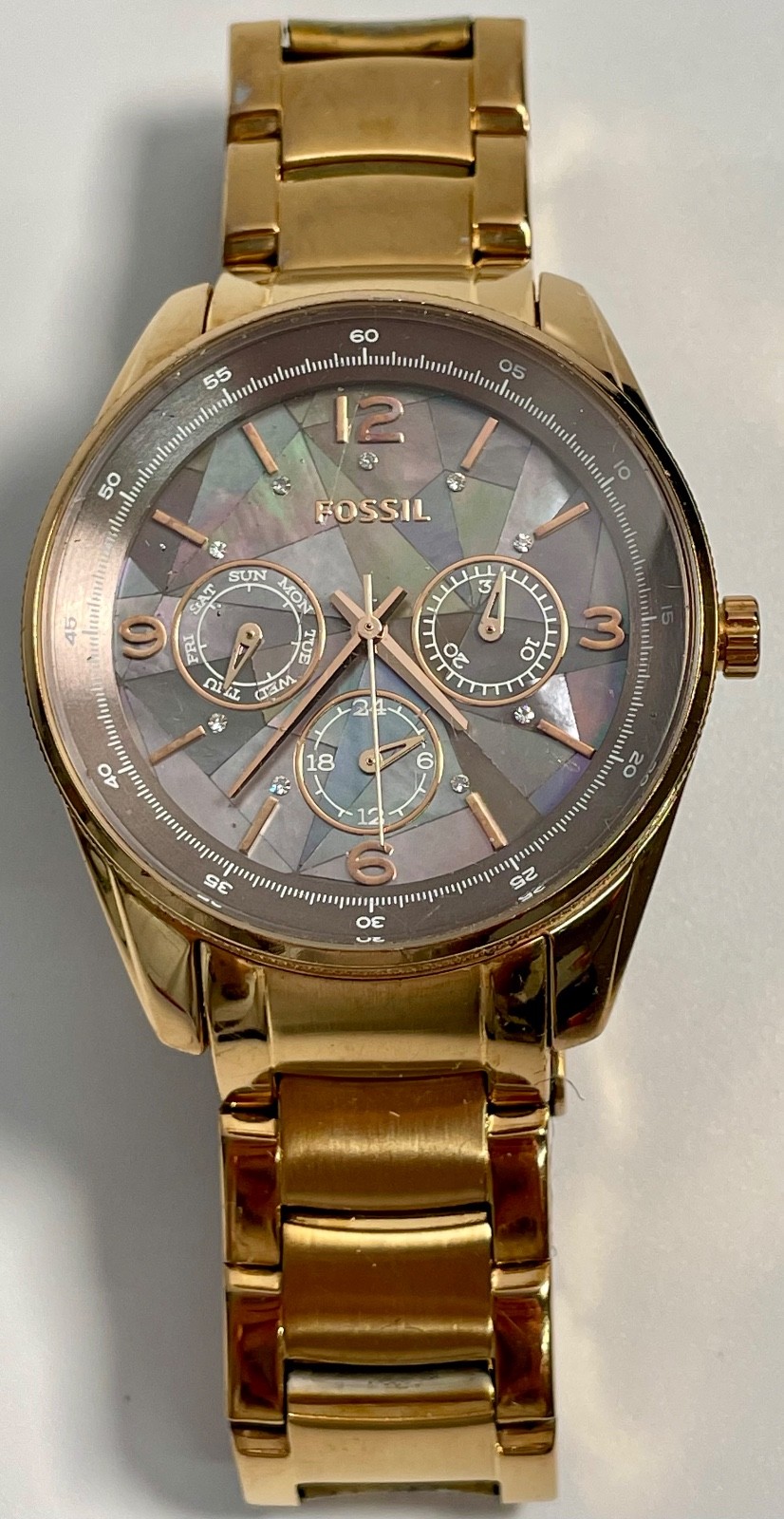 FOSSIL BQ1681 JUSTINE ABALONE GEOMETRIC RAINBOW MOTHER OF PEARL (READ DESC!!)