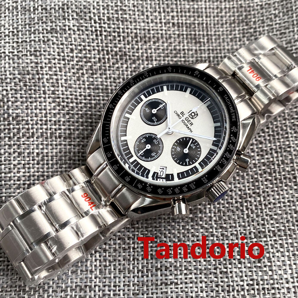 Bliger 40mm VK63 Quartz Full Functional Chronograph Mens Watch Folding Clasp