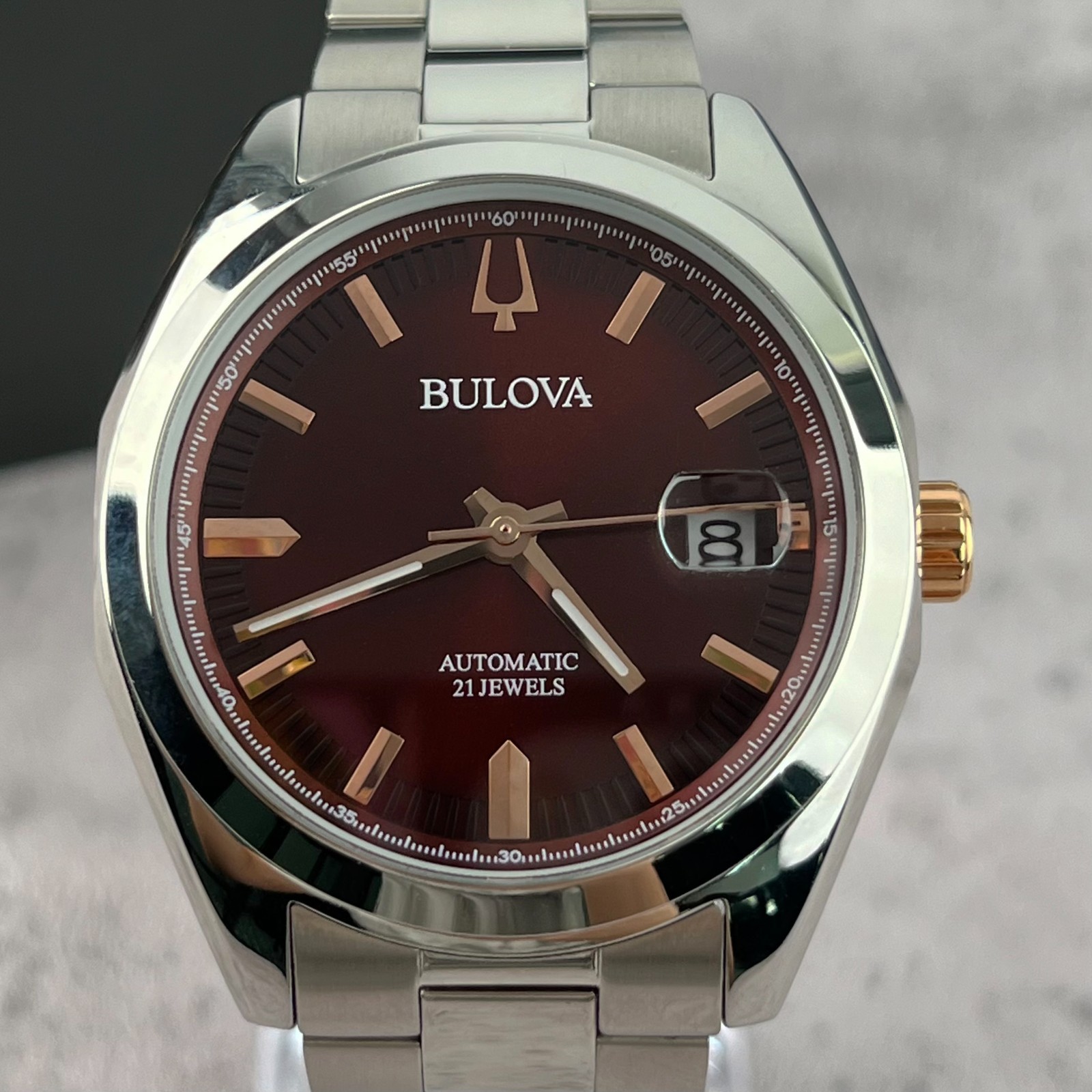 Bulova Surveyor Automatic Watch 98B422 Red Dial Stainless Steel Men’s Watch
