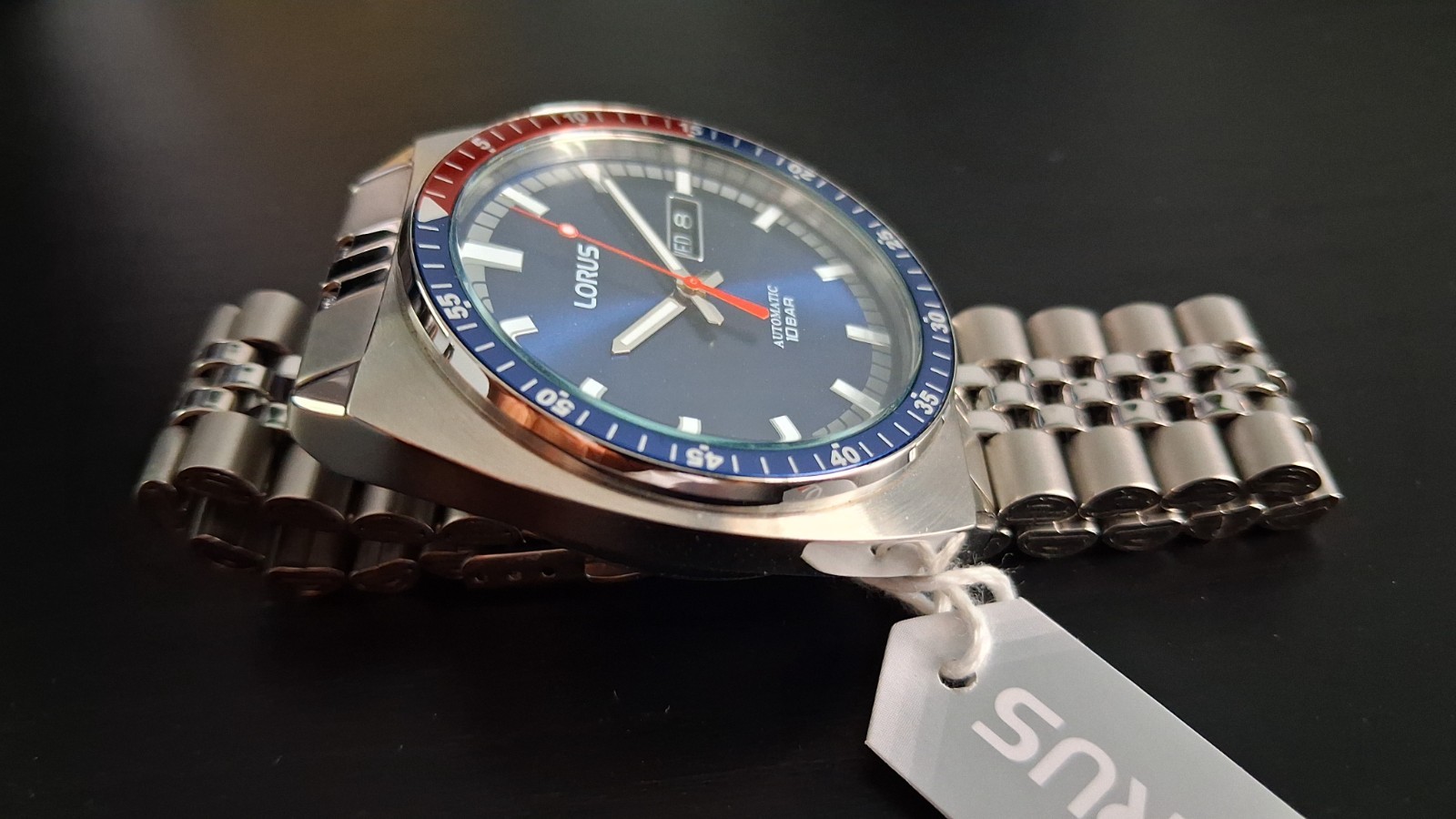 Lorus Men’s Automatic Watch Blue Dial, Pepsi Bezel, Silver Bracelet RL445BX9