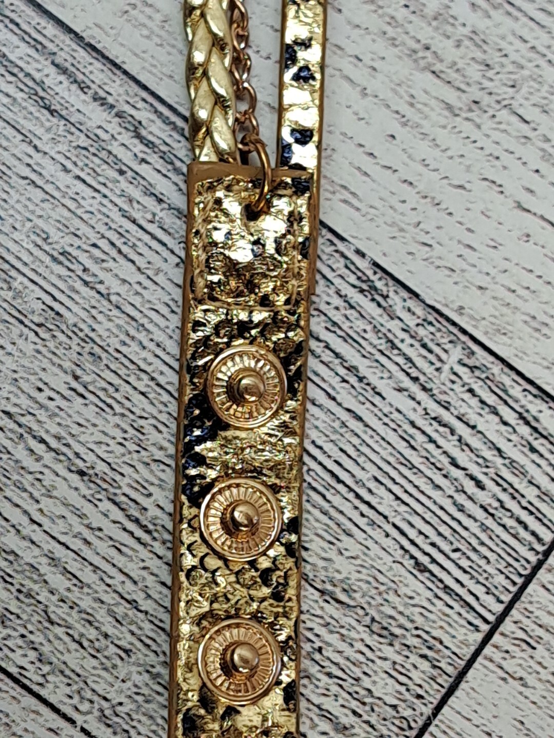 Geneva Women’s Watch Button Snap Multi Braid Snake Skin Gold Tone Bracelet Band