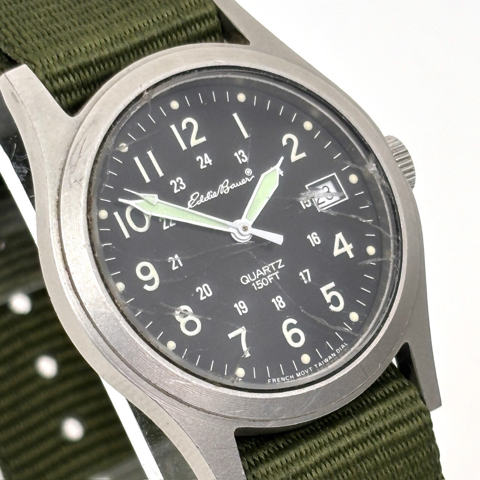 Vintage 90s Eddie Bauer French Quartz Military Field Watch 34mm Date New Battery