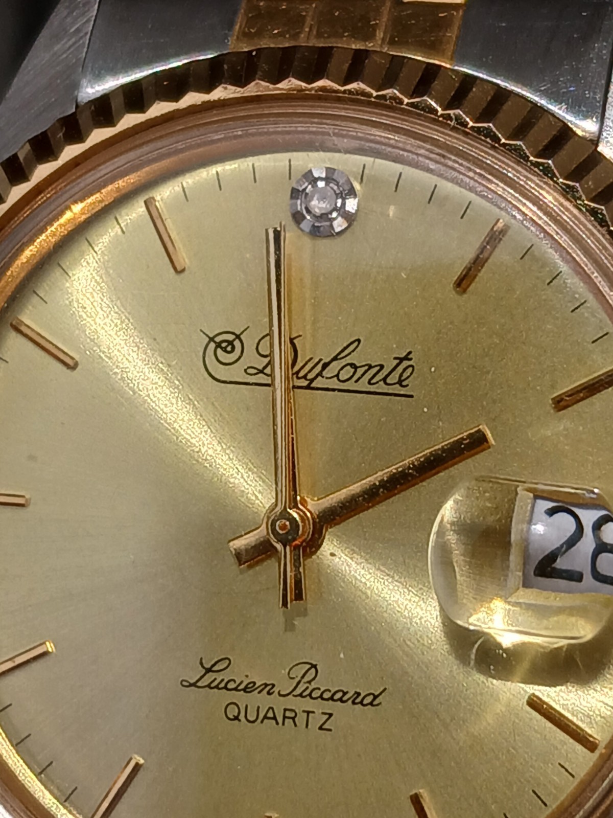 Vintage Watch Mens DUFONTE By Lucien Piccard Quartz Date plastic Box Japan Work
