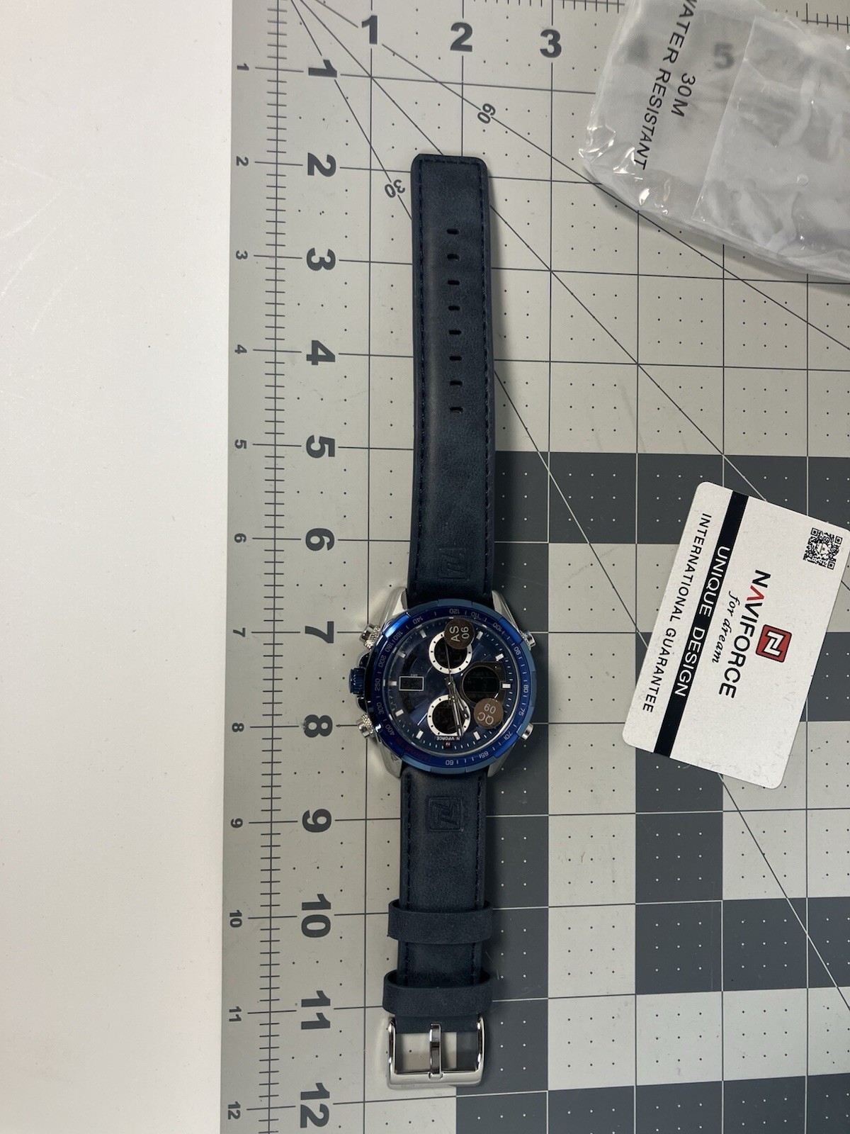 Naviforce Men NF9197 Sport Blue Leather Quartz Analog Diigtal 46mm Watch 7 1/2″