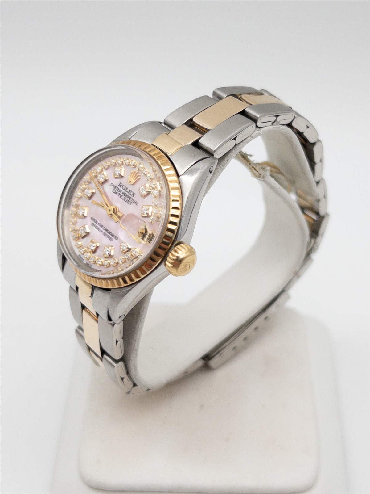 $9000 Rolex Datejust Pink MOP Diamond 18k Yellow Gold SS Ladies Watch SERVICED