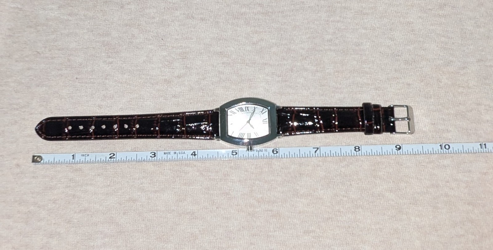 Women’s Silvertone Quartz Analog Watch w/Dark Brown Croco-Embossed Leather Strap