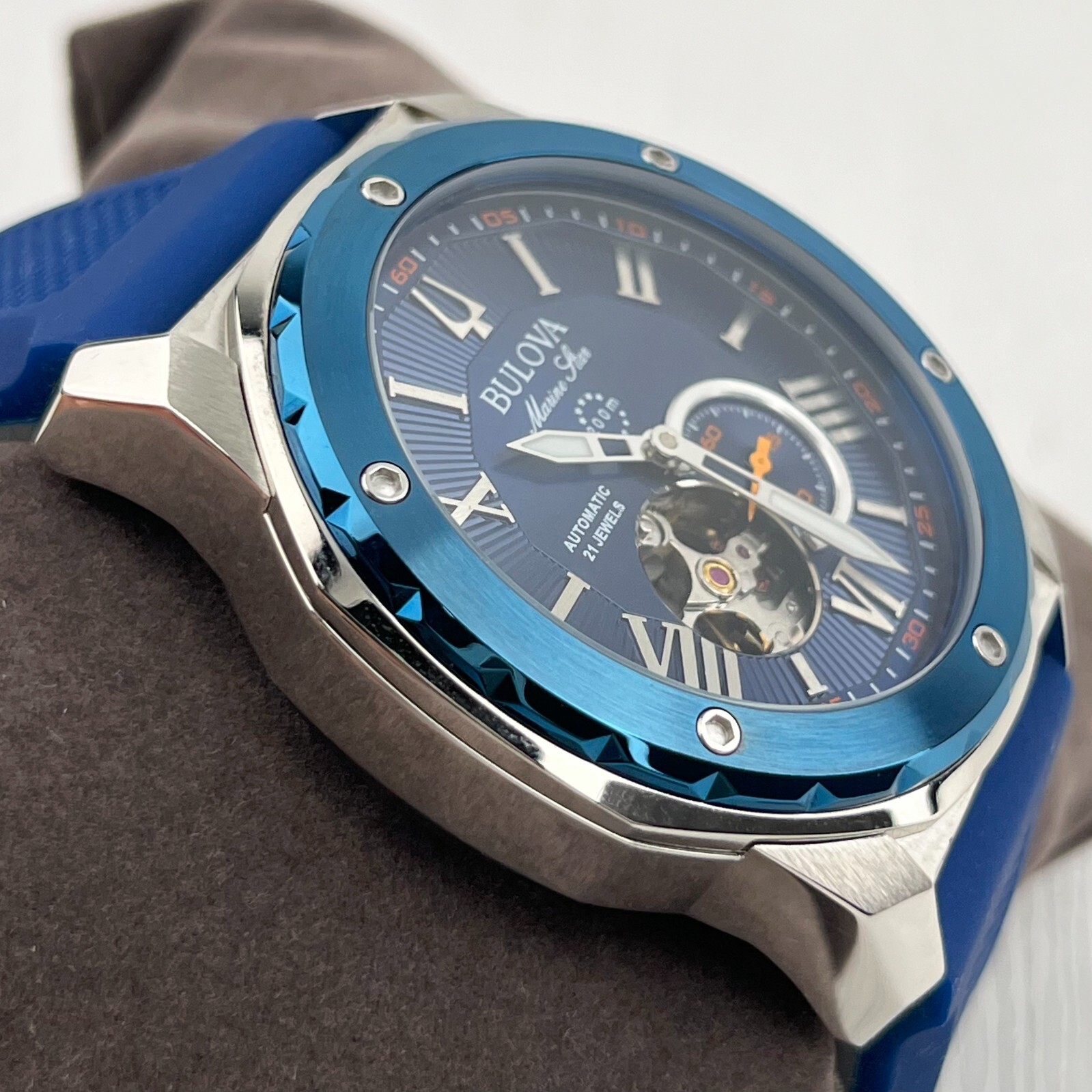 Bulova Marine Star Automatic 45mm Blue Dial Blue Rubber Strap Men’s Watch 98A303