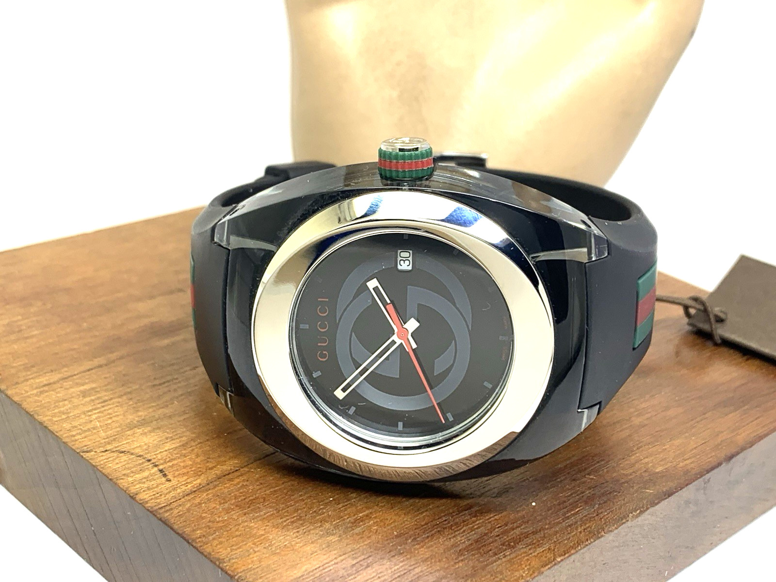 GUCCI Men’s Watch YA137101 Sync Swiss Quartz Black Rubber Band 46mm