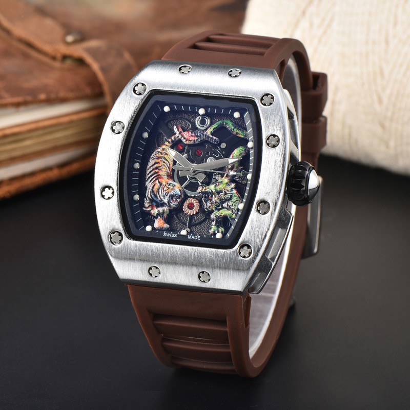 New Sports Men’s Dragon Tiger Pattern Lassa Quartz Watch Skeleton Dial