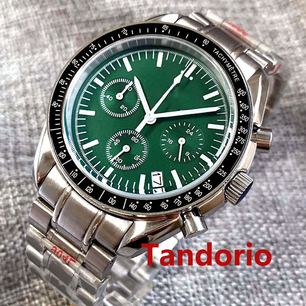 Bliger 40mm Quartz Full Functional Chronograph Watch Green Dial Folding Clasp