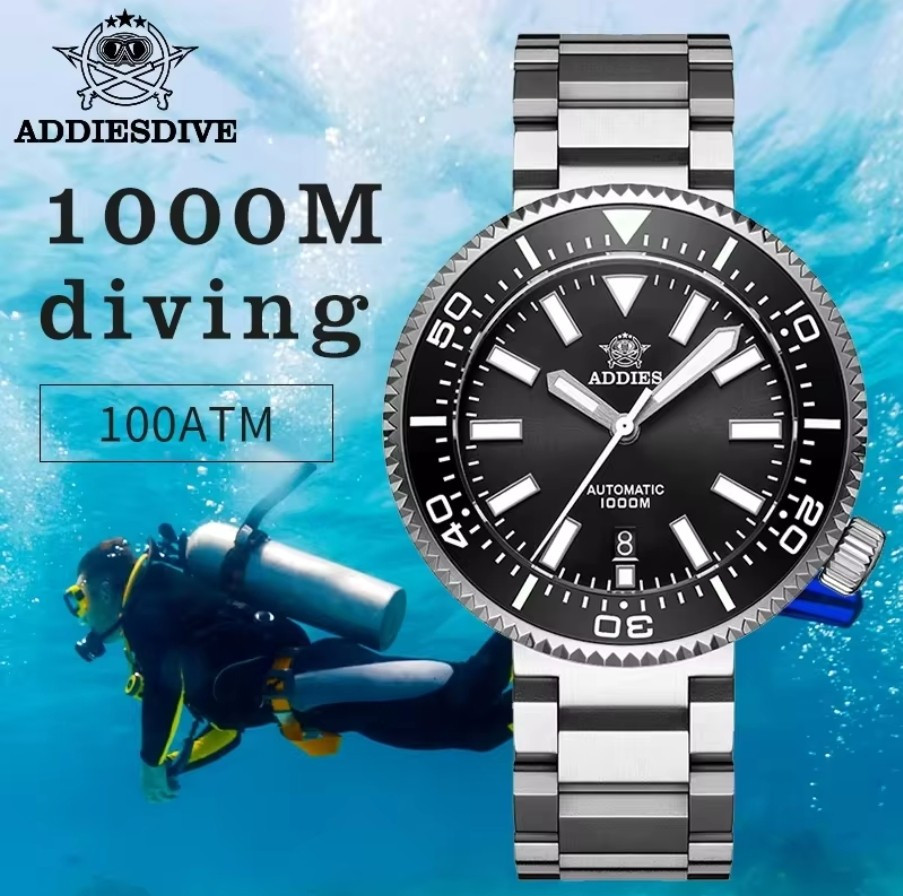 New ADDIESDIVE 1000M Tuna Diver Sapphire Watch Miyota Citizen Automatic Black