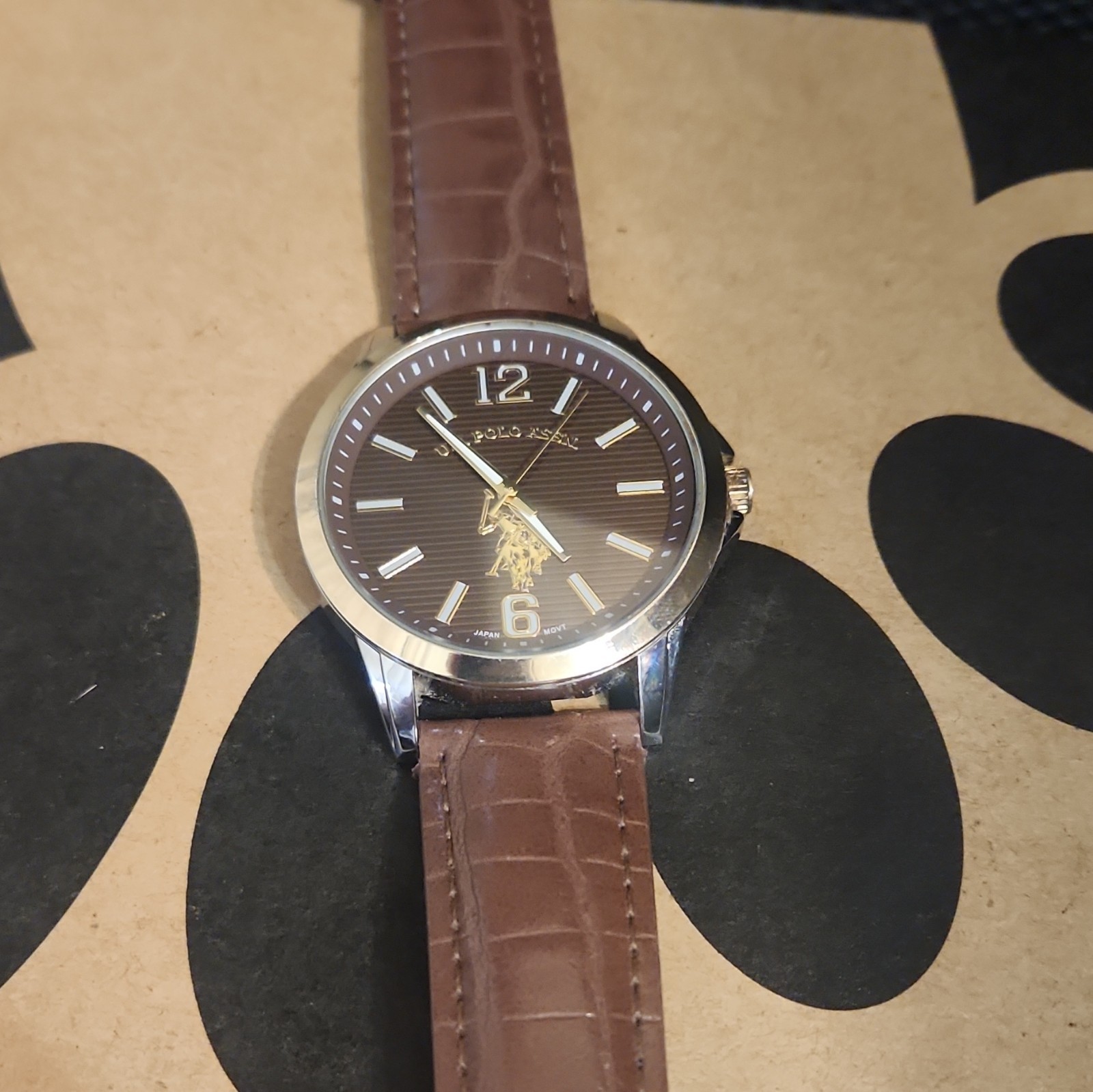 US Polo Assn. Men’s Quartz Analog Watch Brown Dial Leather Strap Steel Case