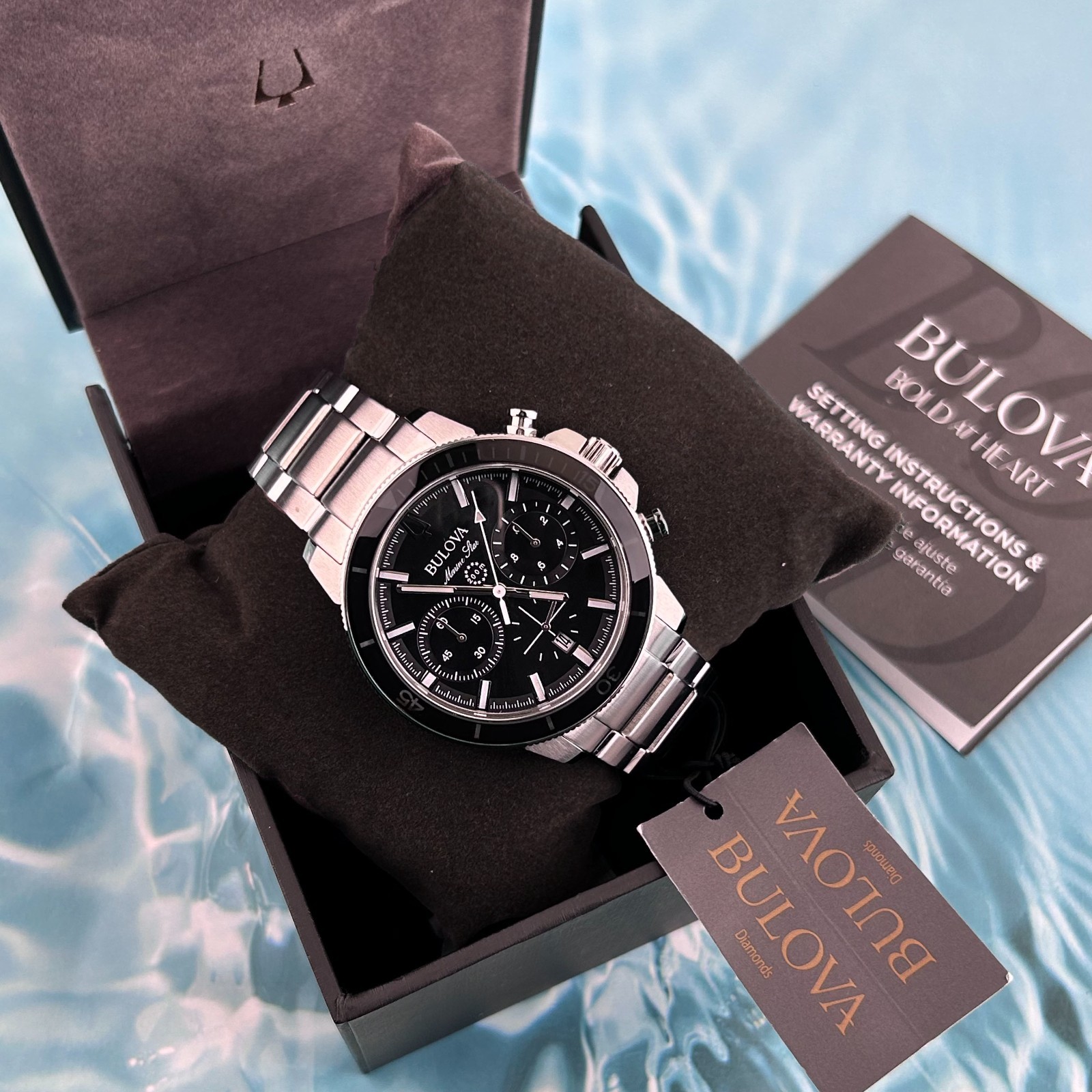 Bulova Marine Star Black Dial Stainless Steel 96B272 Men’s Quartz Watch 45mm