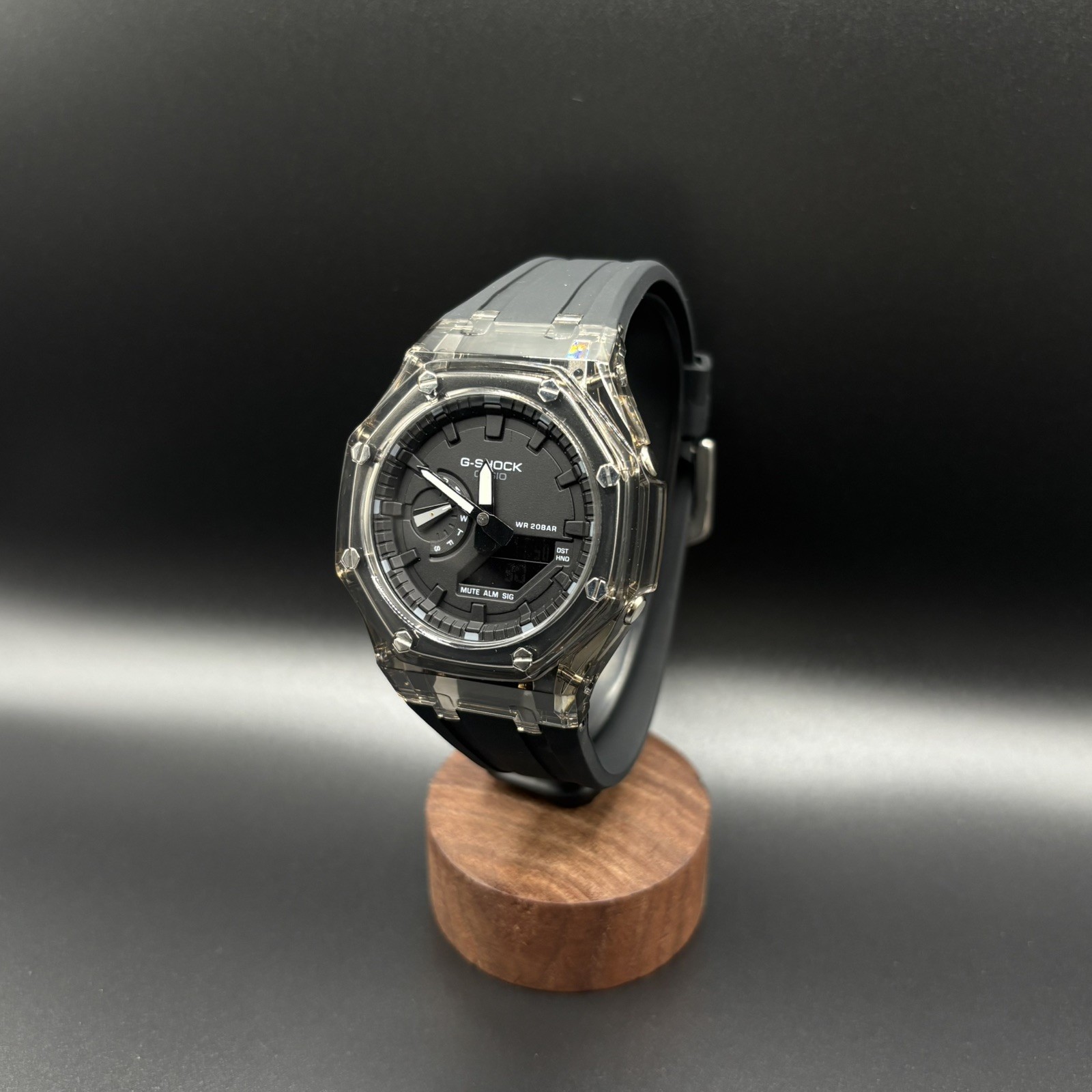 Casio G shock GA2100-A1A CasiOak Clear Case Steel Screws Black on Black FREESHIP