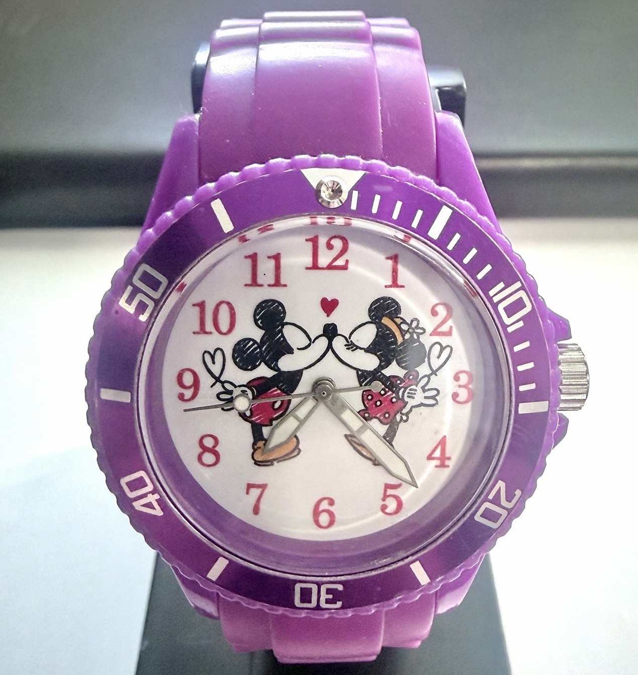 Disney Mickey & Minnie Mouse Quartz Analog Kids Watch Purple Rotating Bezel