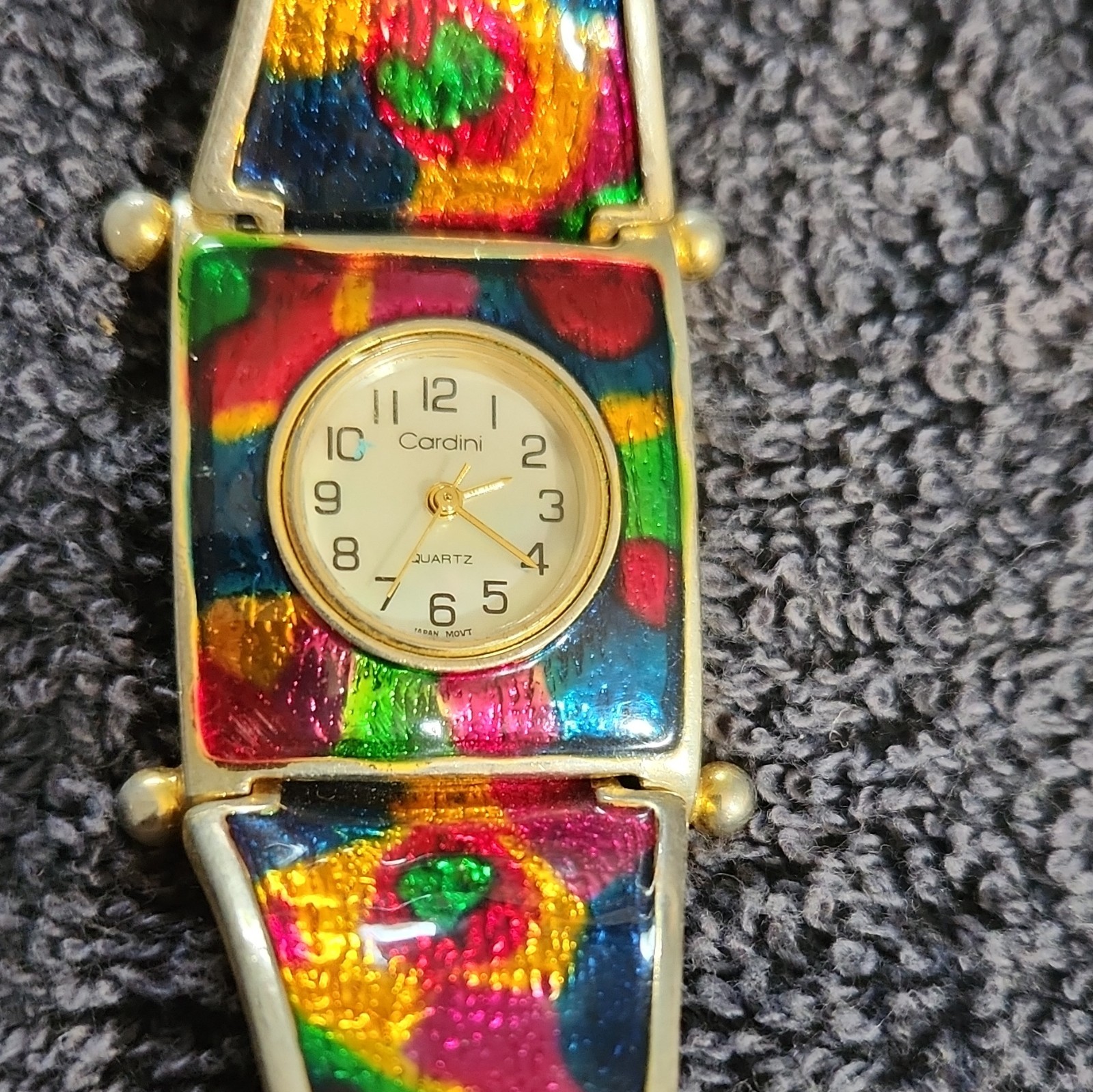 Cardini Quartz Analog Dress Watch Multicolor/Gold Bracelet Square 25mm White