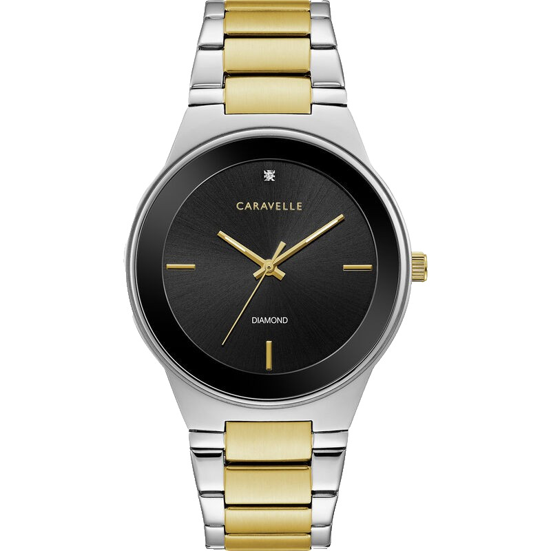 CARAVELLE BY BULOVA 45D107 BLACK DIAL TWO TONE BRACELET QUARTZ 40MM MENS WATCH