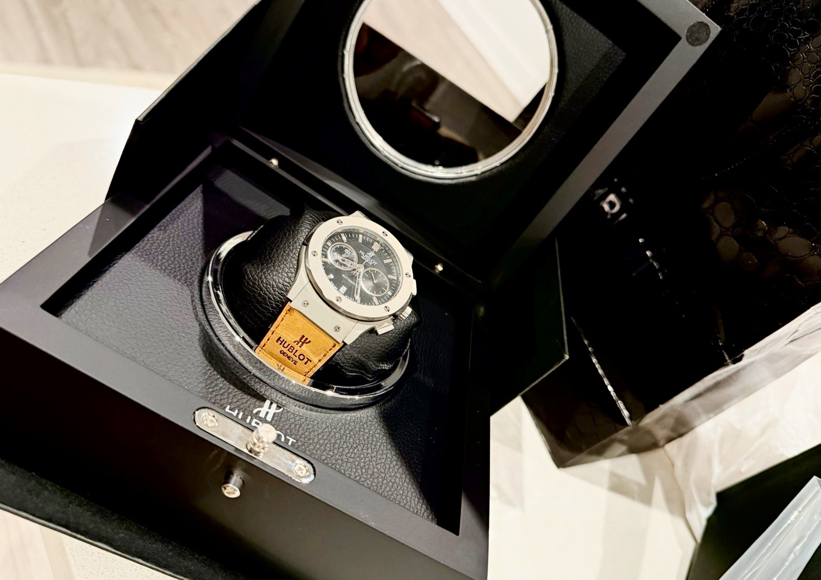 Hublot Big Bang Auto Chronograph Date Black Dial Steel Rubber Strap Box