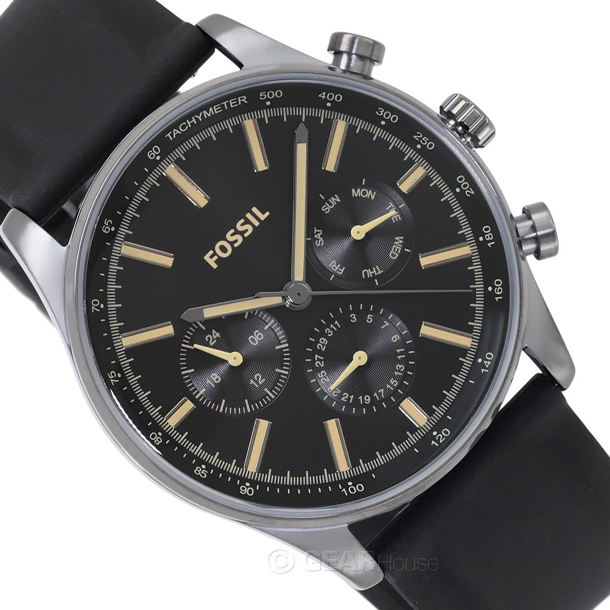 FOSSIL Sullivan Mens Gray Multifunction Watch, Black Dial, Soft Silicone Band