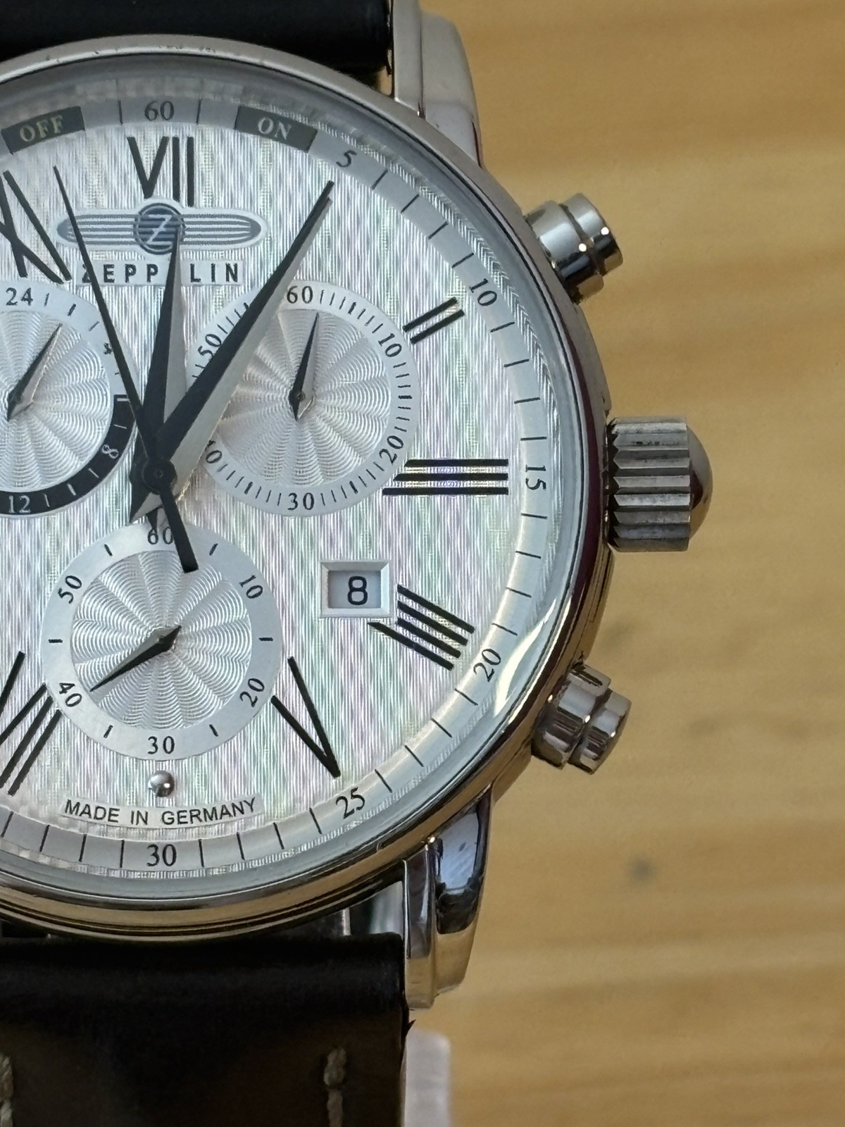 Zeppelin LZ127 Chronograph Alarm Watch White Dial – Polished Made In Germany