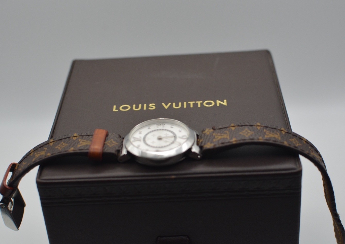 Louis Vuitton Tambour 28mm Monogram Dial Stainless Steel Ladies Watch Q12MG