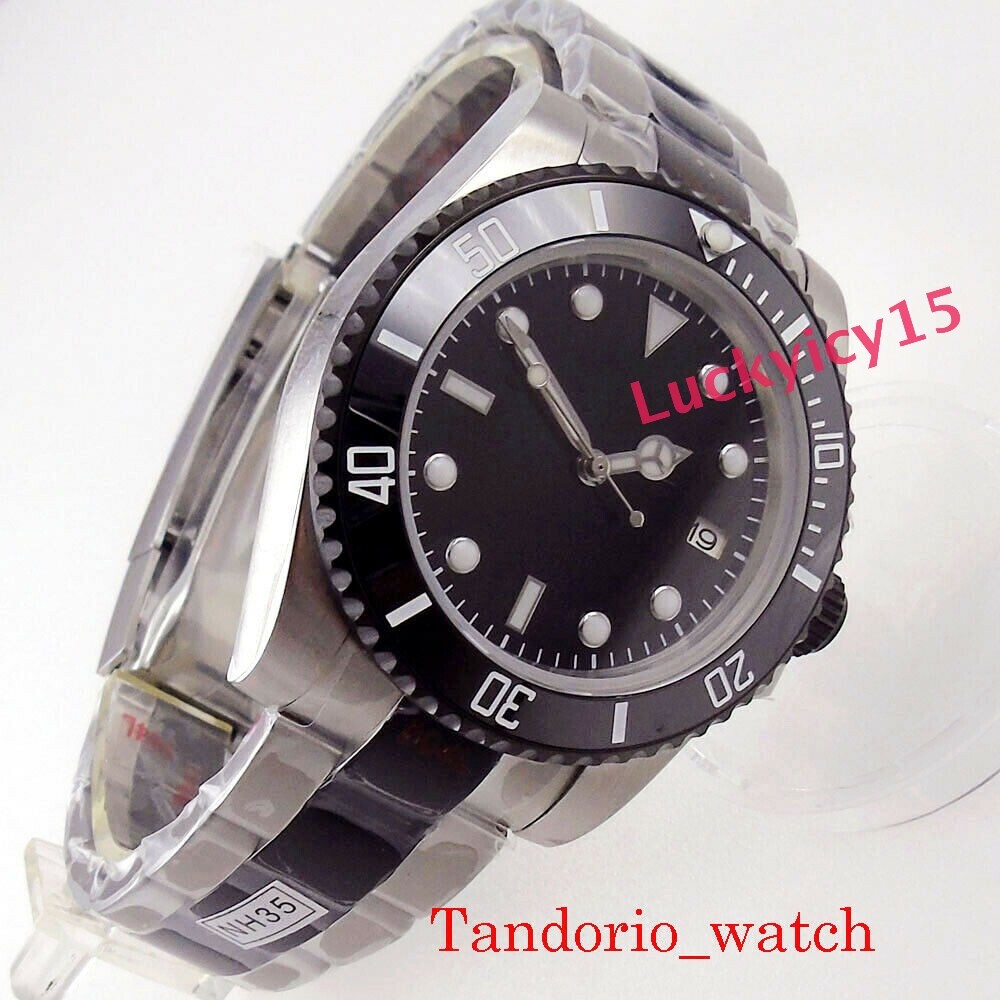 Two Tone 40mm Automatic Mens Watch Black PVD Case 3ATM Auto Date Folding Clasp