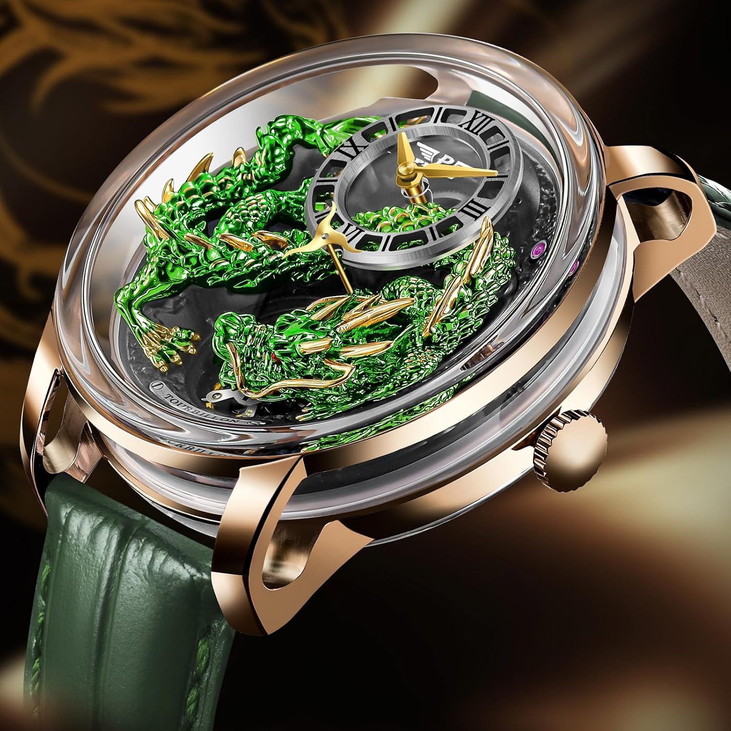 Limited Edition Dragon Men’s 3D Automatic Watch – 5ATM Waterproof Leather Strap