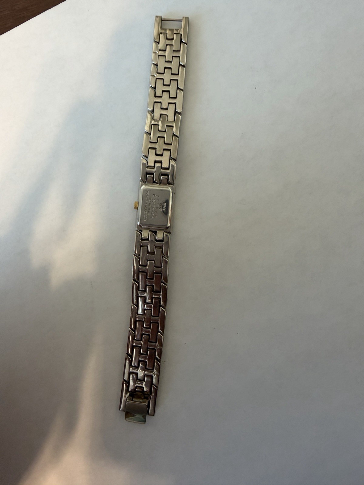 Citizen Analog Wristwatch Women Silver Gold Metal Band White Dial Baton Indexes