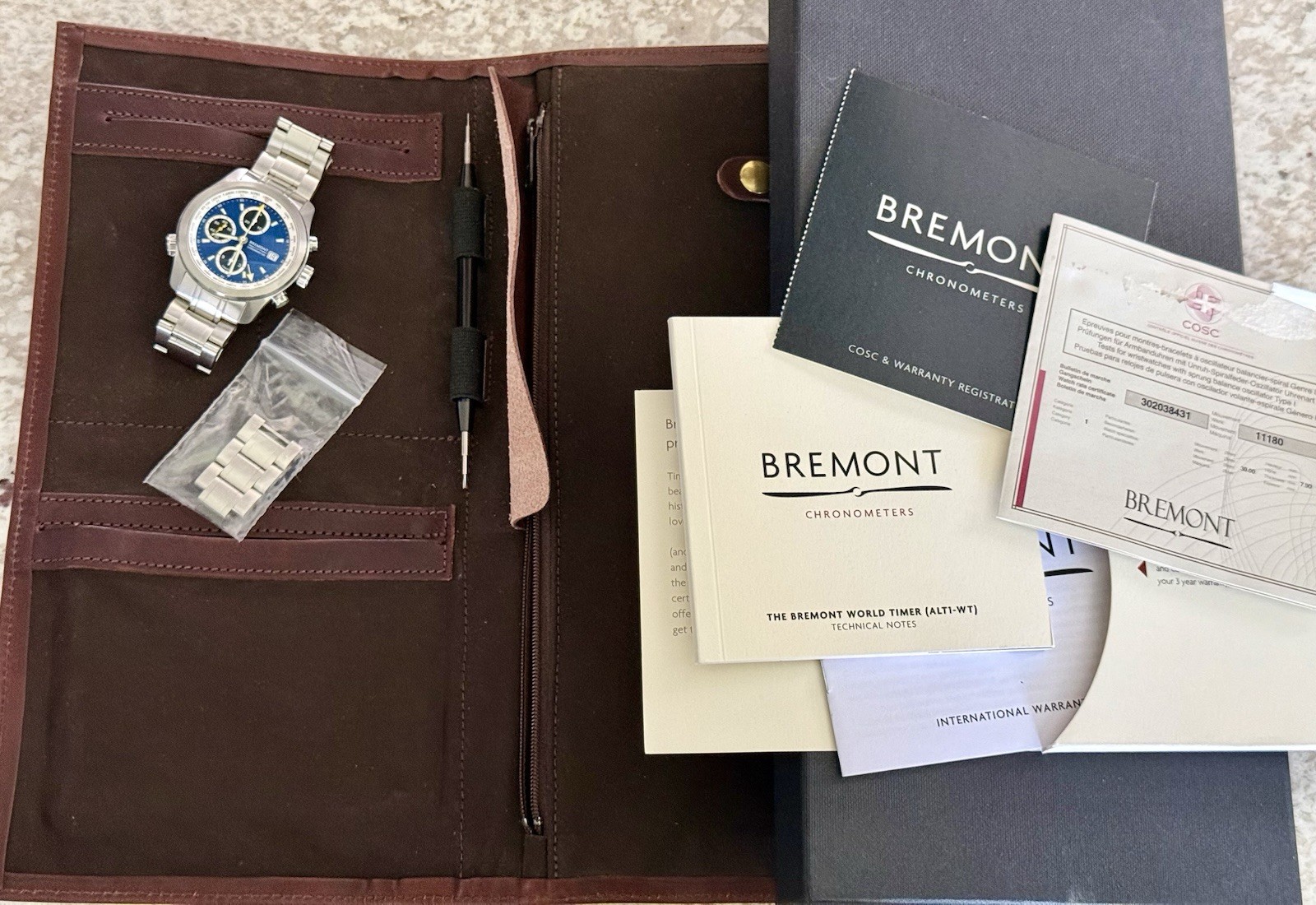 Bremont Blue Dial World Timer ALT1-WT-BL Full Set w/ Extra Straps 43mm Chrono