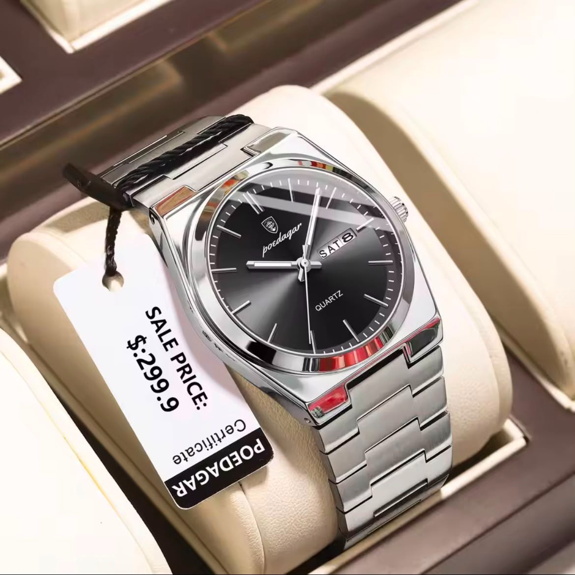 POEDAGAR Luxury Men’s Watches Waterproof Luminous Date Week Men Watch Stainless
