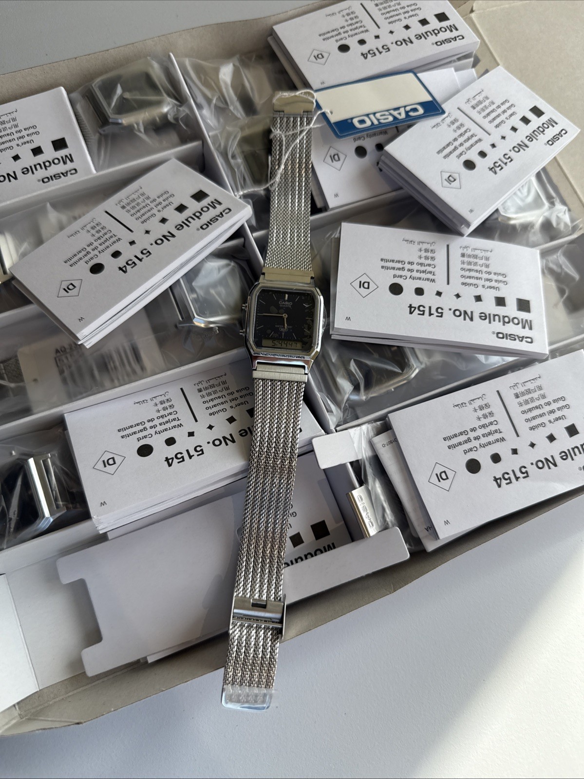 Casio Analog-Digital Vintage Style Dual Time S.Steel Mesh Band Watch AQ-230EM-2A