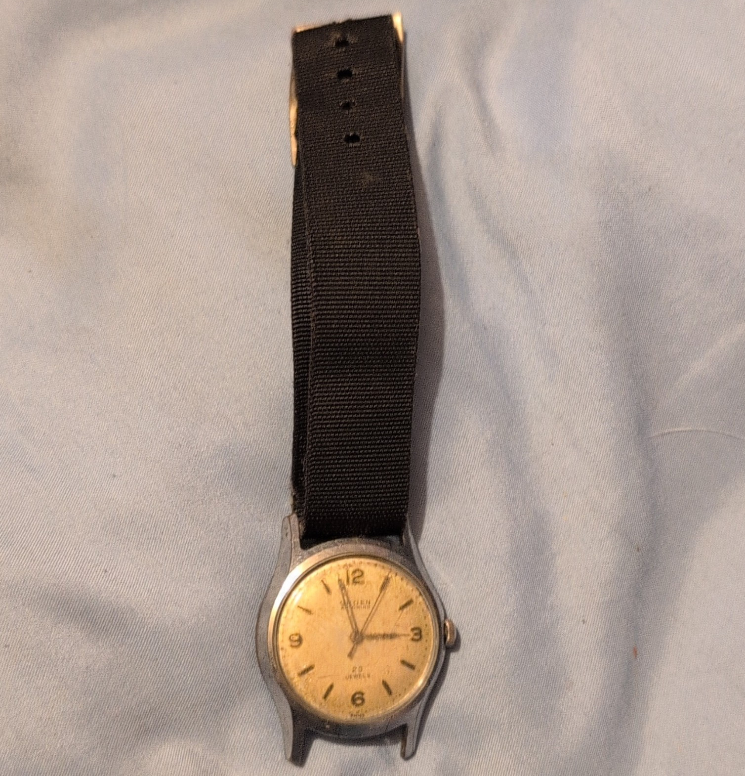 Bulova Accutron Automatic Self-Winding 23J Vintage 33mm SS Black Nylon Strap