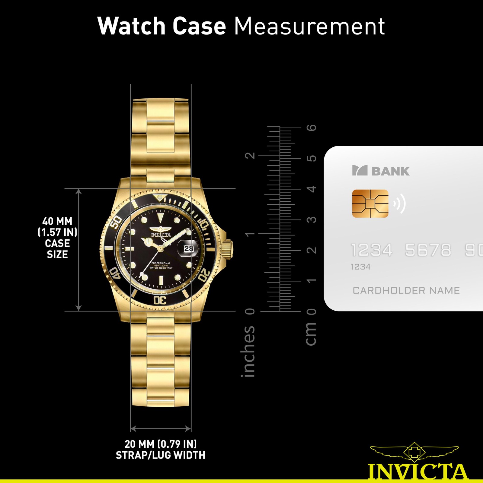 Invicta Men’s Pro Diver Quartz Watch with Stainless Steel Strap, Gold, 20