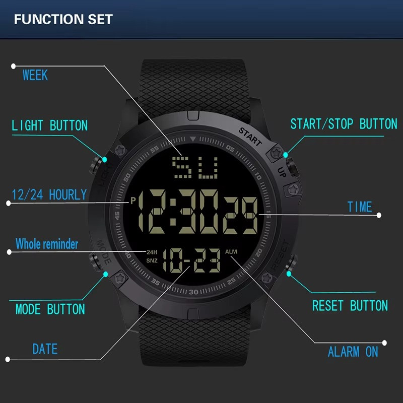 Waterproof Digital Sports Watch Military Tactical LED Backlight Wristwatch 1pcs