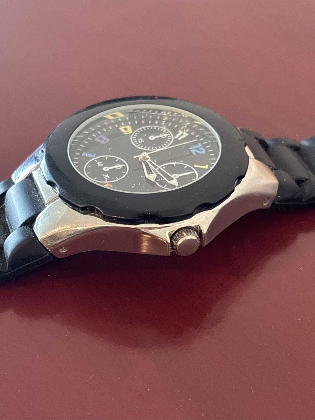 Black Dial Multicolor Dial Rubber Band Watch Untested As Is Condition