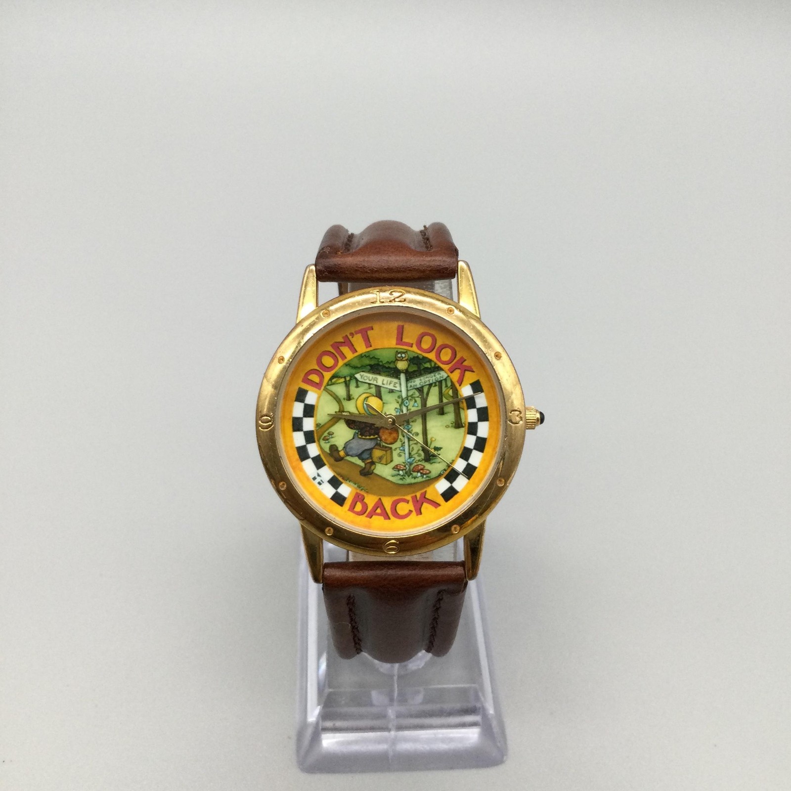 One In A Million Mens Watch 34mm Don’t Look Back Gold Tone Leather New Battery